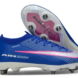 Chuteira de futebol Nike Air Zoom Cushioning com upper de malha azul rosa para terreno firme