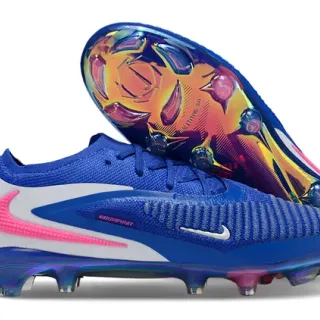 Nike Chaussures de football avec upper knit bleu rose, plaque de semelle irisé pour terrain ferme