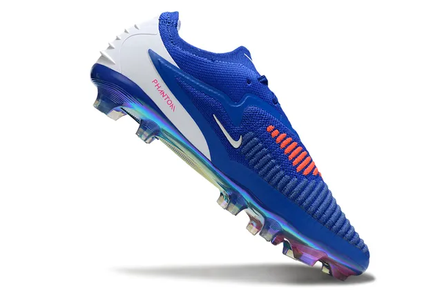 Nike Chaussures de football avec upper knit bleu rose, plaque de semelle irisé pour terrain ferme 2