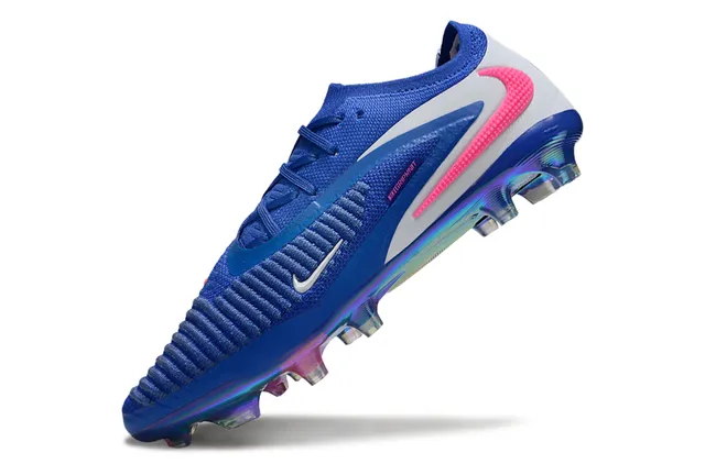 Nike Chaussures de football avec upper knit bleu rose, plaque de semelle irisé pour terrain ferme 3