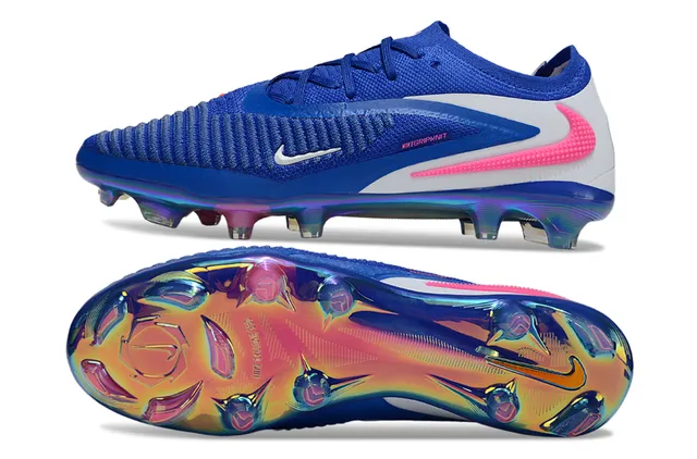 Nike Chaussures de football avec upper knit bleu rose, plaque de semelle irisé pour terrain ferme 6