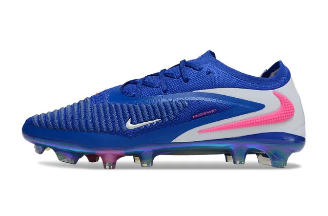 Nike Chaussures de football avec upper knit bleu rose, plaque de semelle irisé pour terrain ferme 7