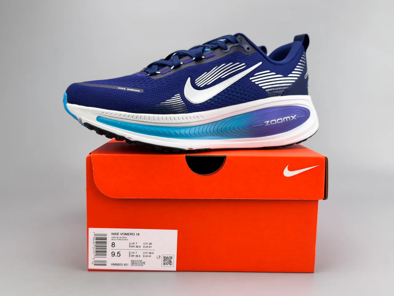 Nike Chaussures de running avec upper en knit ingénierie bleu et violet, motif ondulé sur la semelle ZoomX 4