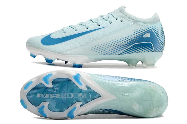 Nike Chaussures de football à tige basse, ajustement chaussette, upper en mesh ingénierisé au style Flyknit-Style, bleu transparent, pour surface ferme 5