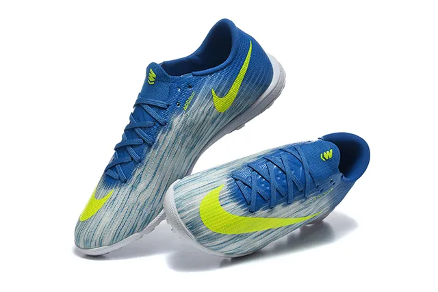 Nike Azul Amarillo Flyweave Parte superior Lazado asimétrico Zapatos de fútbol para césped 2
