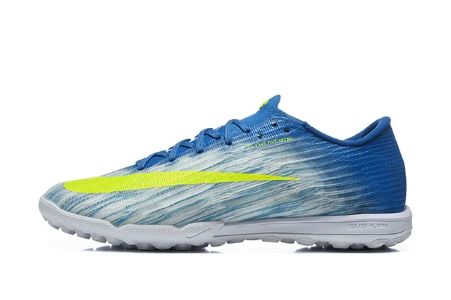 Nike Azul Amarillo Flyweave Parte superior Lazado asimétrico Zapatos de fútbol para césped 10