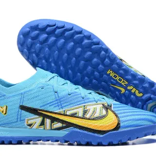 Nike Blue Yellow Low-Cut Knit Upper Dynamic Cage Overlay Turf Soccer Shoes