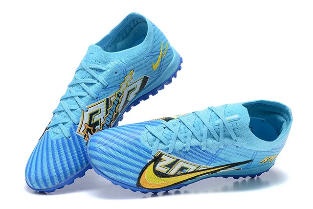 Nike Blue Yellow Low-Cut Knit Upper Dynamic Cage Overlay Turf Soccer Shoes 2
