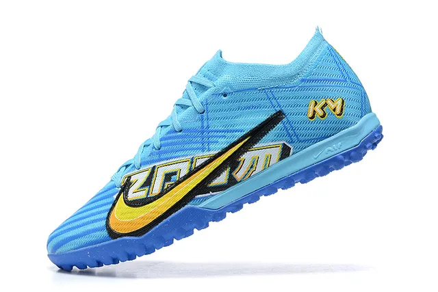 Nike Blue Yellow Low-Cut Knit Upper Dynamic Cage Overlay Turf Soccer Shoes 4