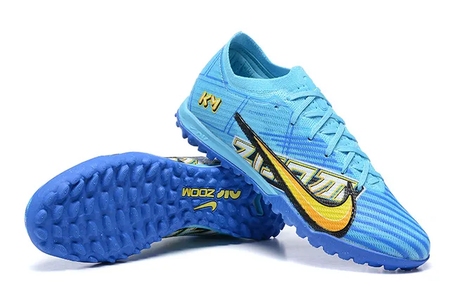 Nike Blue Yellow Low-Cut Knit Upper Dynamic Cage Overlay Turf Soccer Shoes 6