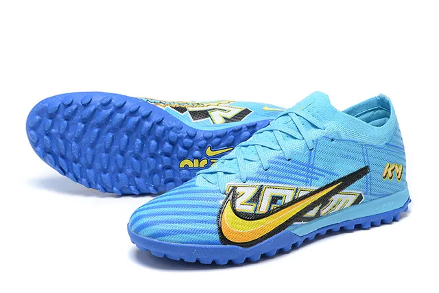 Nike Blue Yellow Low-Cut Knit Upper Dynamic Cage Overlay Turf Soccer Shoes 7