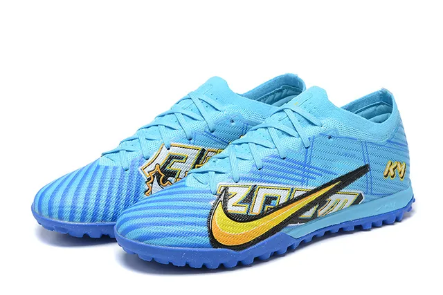 Nike Blue Yellow Low-Cut Knit Upper Dynamic Cage Overlay Turf Soccer Shoes 8