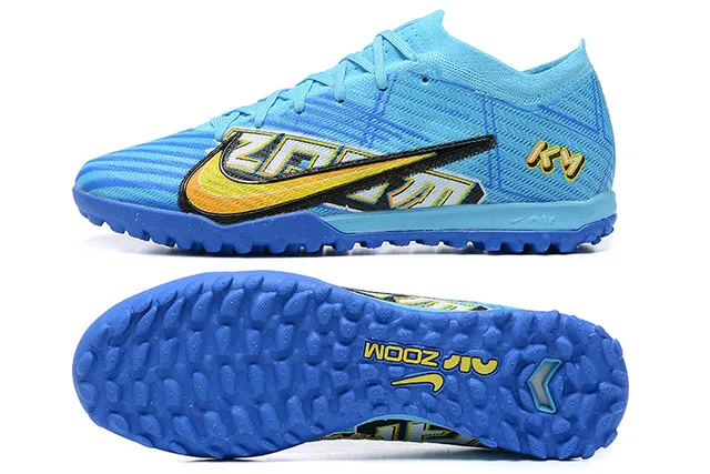 Nike Blue Yellow Low-Cut Knit Upper Dynamic Cage Overlay Turf Soccer Shoes 9