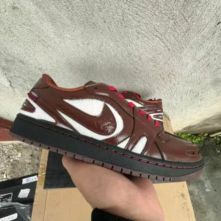 Nike Brown Patent Leather and White Shearling Low-Top Sneaker