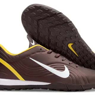 Nike Brown Yellow Low-Cut Synthetic Upper Ribbed Textured Paneling Indoor Soccer Shoes
