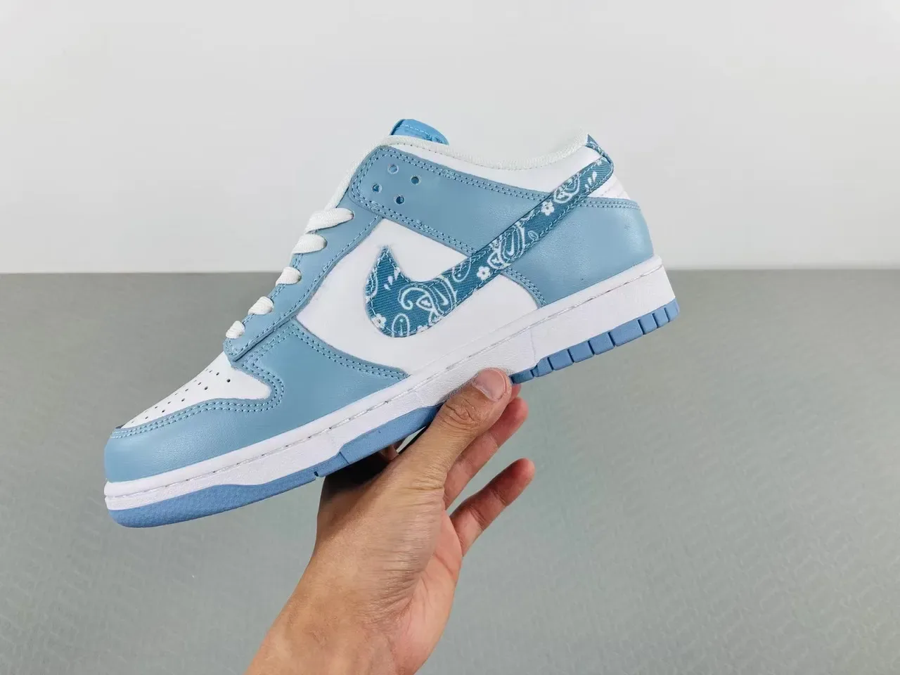 Nike Dunk Low Bandana Print Light Blue White Lifestyle Sneakers 13