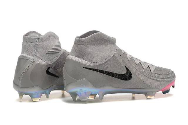 Nike gris rose haut-coupé col ajustement chaussette tricot texturé dessus terrain ferme chaussures de football 2