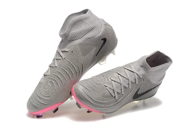 Nike gris rose haut-coupé col ajustement chaussette tricot texturé dessus terrain ferme chaussures de football 3