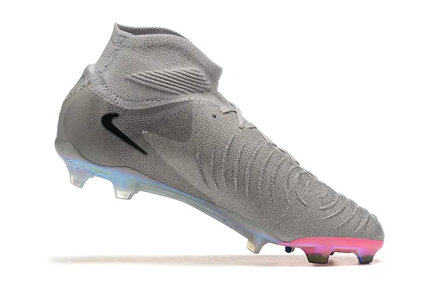 Nike gris rose haut-coupé col ajustement chaussette tricot texturé dessus terrain ferme chaussures de football 4