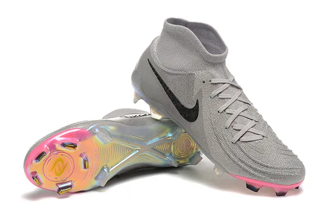 Nike gris rose haut-coupé col ajustement chaussette tricot texturé dessus terrain ferme chaussures de football 6
