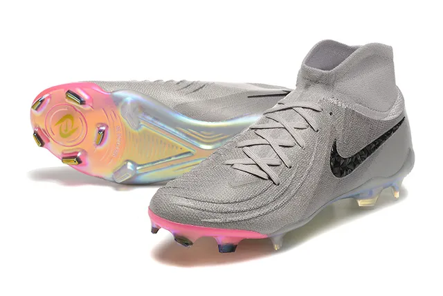 Nike gris rose haut-coupé col ajustement chaussette tricot texturé dessus terrain ferme chaussures de football 7