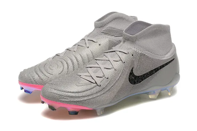 Nike gris rose haut-coupé col ajustement chaussette tricot texturé dessus terrain ferme chaussures de football 8