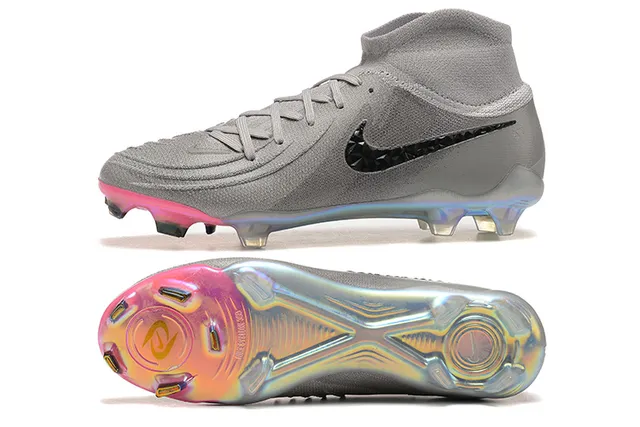 Nike gris rose haut-coupé col ajustement chaussette tricot texturé dessus terrain ferme chaussures de football 9