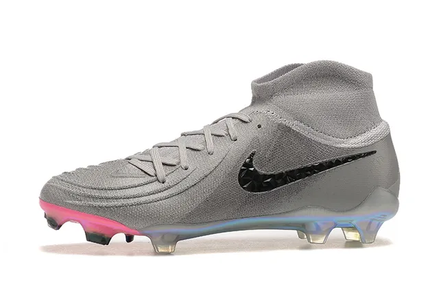 Nike gris rose haut-coupé col ajustement chaussette tricot texturé dessus terrain ferme chaussures de football 10