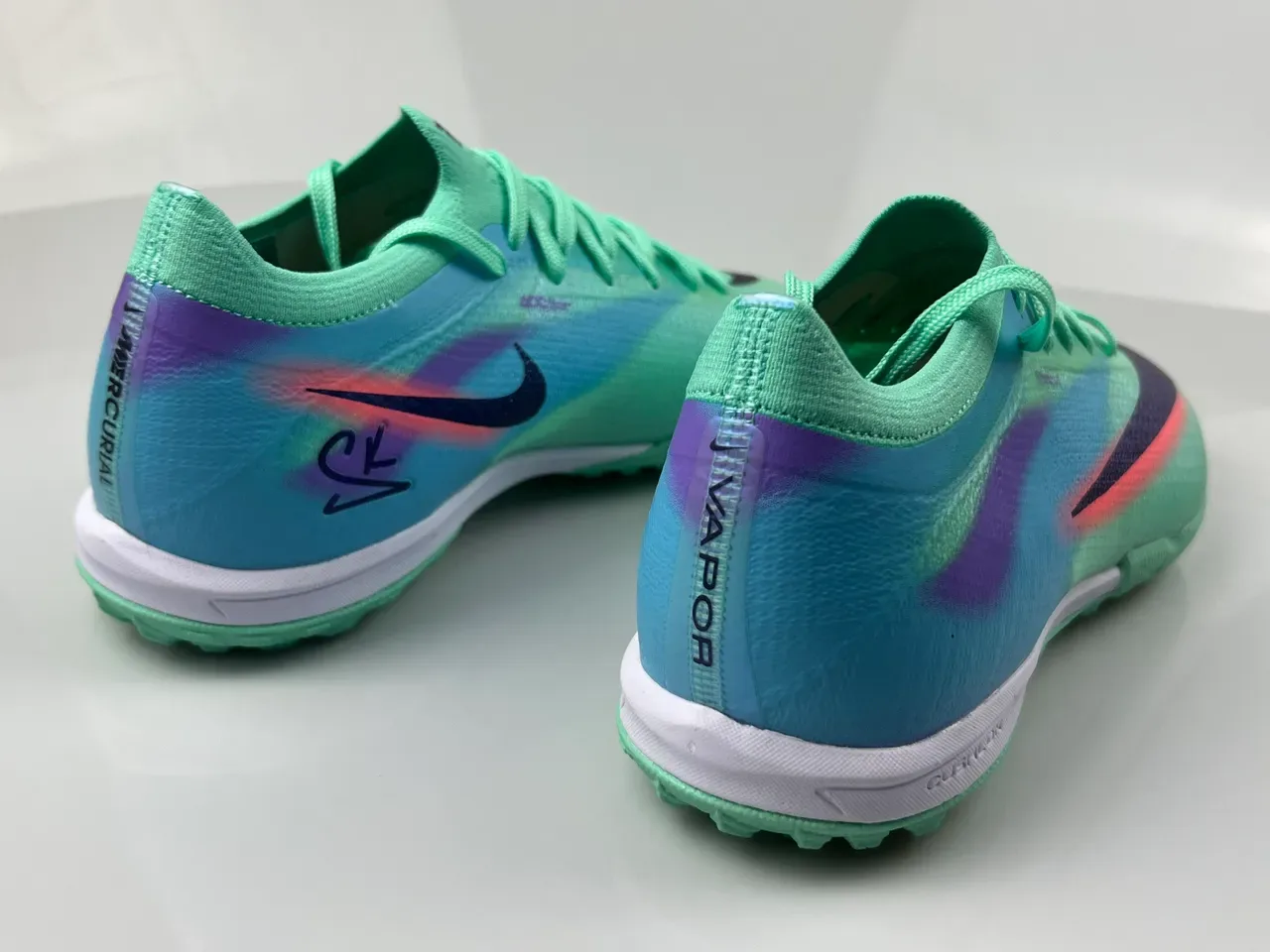 Nike Vert Bleu Chaussures de Football Turf Tige Tricot Texturé Col Bas 2