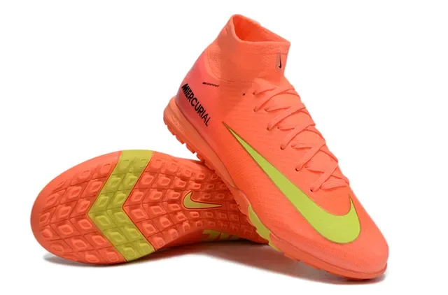 Nike Mercurial কমলা হলুদ হাই টপ নিট আপার আউটসোল টার্ফ ফুটবল জুতো 4