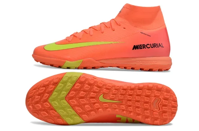 Nike Mercurial কমলা হলুদ হাই টপ নিট আপার আউটসোল টার্ফ ফুটবল জুতো 6