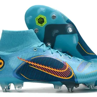 Nike Mercurial Superfly High-Cut Cyan Navy Orange Firm-Ground Soccer Shoes