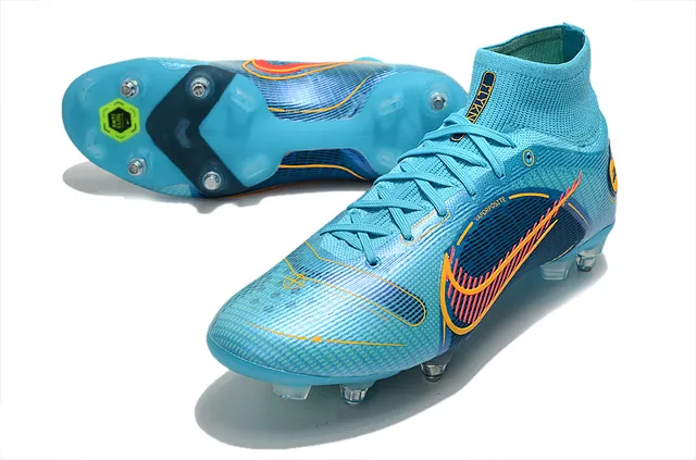 Nike Mercurial Superfly High-Cut Cyan Navy Orange Firm-Ground Soccer Shoes 6