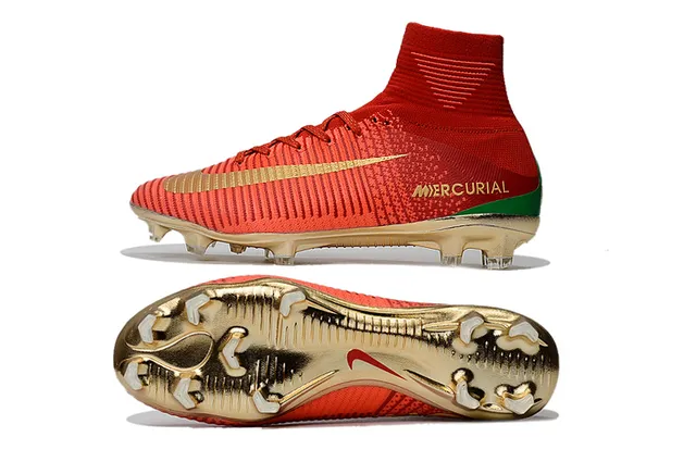 Nike Mercurial Superfly Vermelho e Dourado Campo firme Sapatos de futebol 2