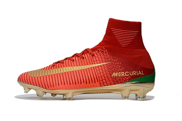 Nike Mercurial Superfly Vermelho e Dourado Campo firme Sapatos de futebol 5