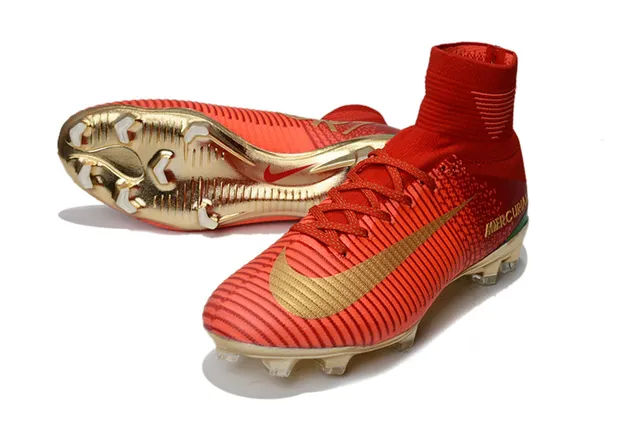 Nike Mercurial Superfly Vermelho e Dourado Campo firme Sapatos de futebol 8
