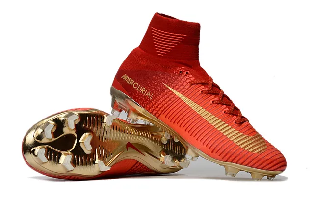 Nike Mercurial Superfly Vermelho e Dourado Campo firme Sapatos de futebol 9