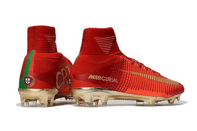 Nike Mercurial Superfly Vermelho e Dourado Campo firme Sapatos de futebol 10