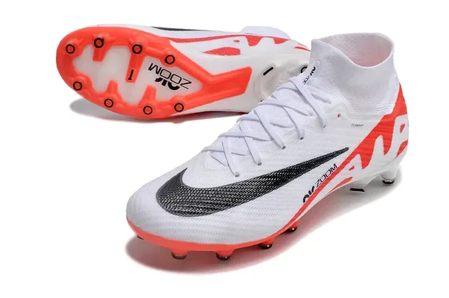 Nike Mercurial Vapor Air Zoom Branco e Laranja Sapatos de Futebol para Solo Firme 3