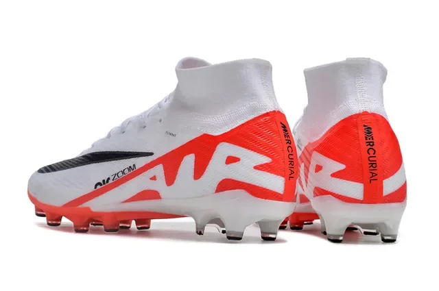 Nike Mercurial Vapor Air Zoom Branco e Laranja Sapatos de Futebol para Solo Firme 4