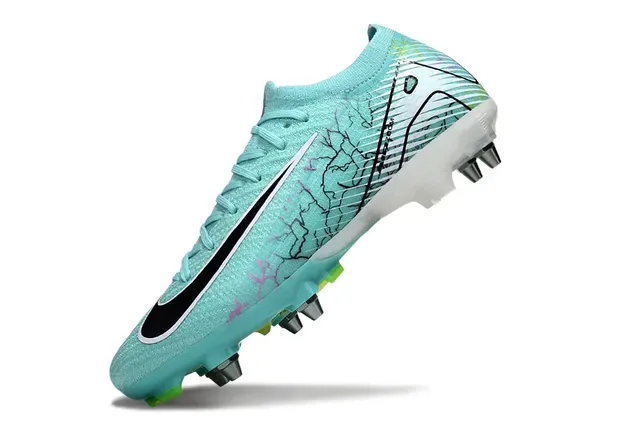Nike Mercurial Vapor Chaussures de football bleu vert en maille avec overlay d'art linéaire graphique pour surface ferme 3