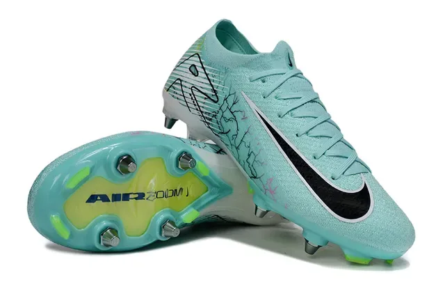 Nike Mercurial Vapor Chaussures de football bleu vert en maille avec overlay d'art linéaire graphique pour surface ferme 4