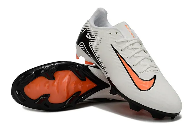 Nike Mercurial Vapor Branco Preto Laranja Sapatos de Futebol para Gramado Firme 4