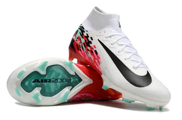 Nike Mercurial White Red Sock-Fit Collar Pixelated Graphic Overlay Firm-Ground Soccer Shoes 3