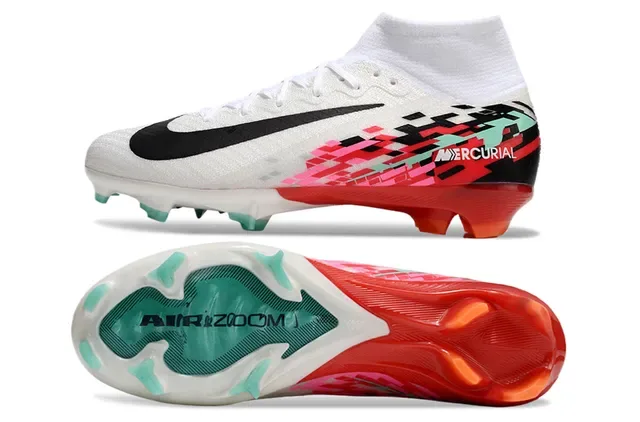 Nike Mercurial White Red Sock-Fit Collar Pixelated Graphic Overlay Firm-Ground Soccer Shoes 5
