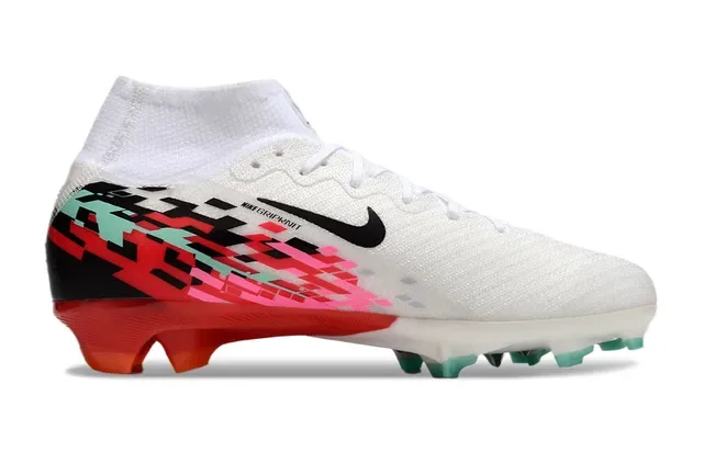 Nike Mercurial White Red Sock-Fit Collar Pixelated Graphic Overlay Firm-Ground Soccer Shoes 7