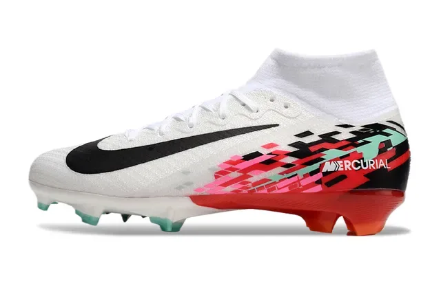 Nike Mercurial White Red Sock-Fit Collar Pixelated Graphic Overlay Firm-Ground Soccer Shoes 8