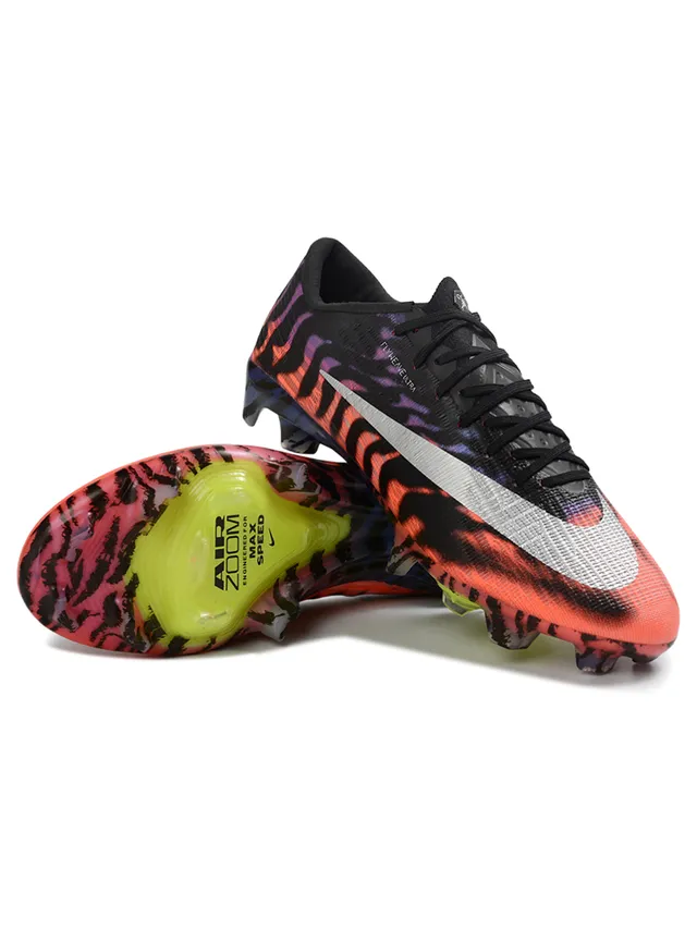 Nike Multicolore Noir Empeigne Flyweave Impression Rayures de Tigre Chaussures de Football Terrain Ferme 4