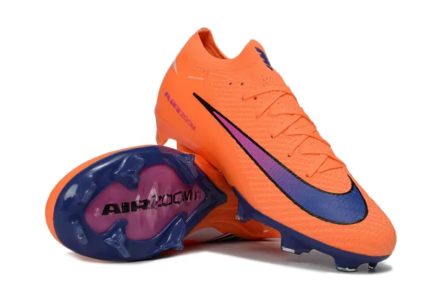 Nike Sapatos de futebol com upper laranja azul knit, ajuste dinâmico no colar, para gramado firme 3