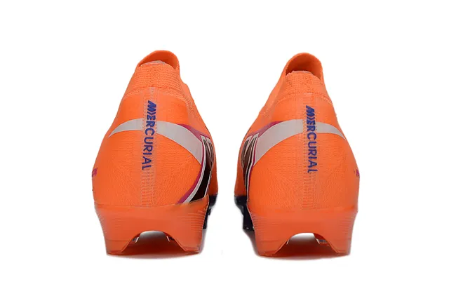 Nike Sapatos de futebol com upper laranja azul knit, ajuste dinâmico no colar, para gramado firme 4